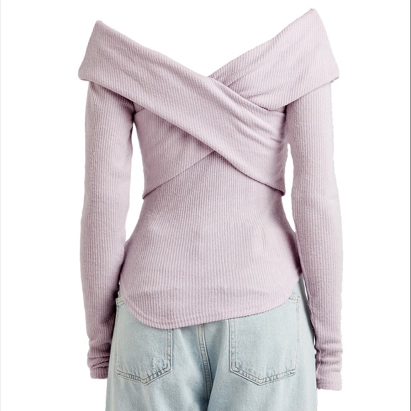 Free People frost lavender cross-over ribbed knit top Size S - Picture 4 of 8
